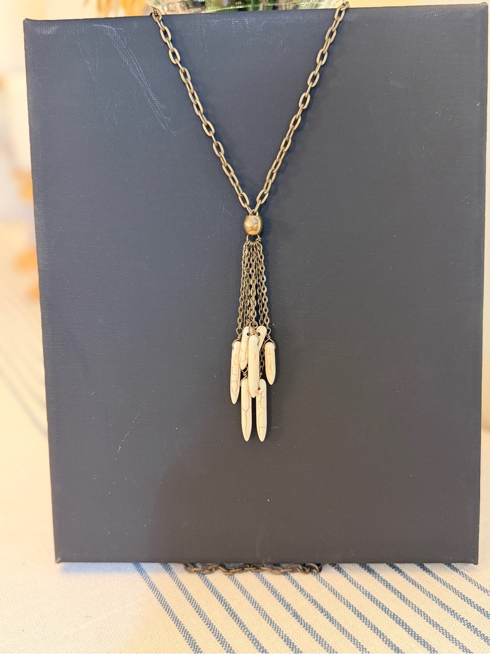 Trades of Hope 34” Boho Tassel Statement Necklace Bronze Cream